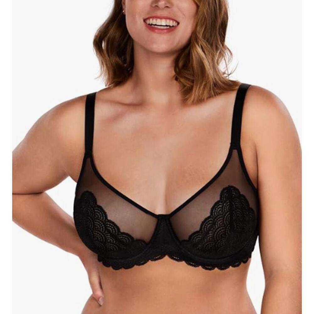 Sheer Lace Underwire Bra in Black Minimizer